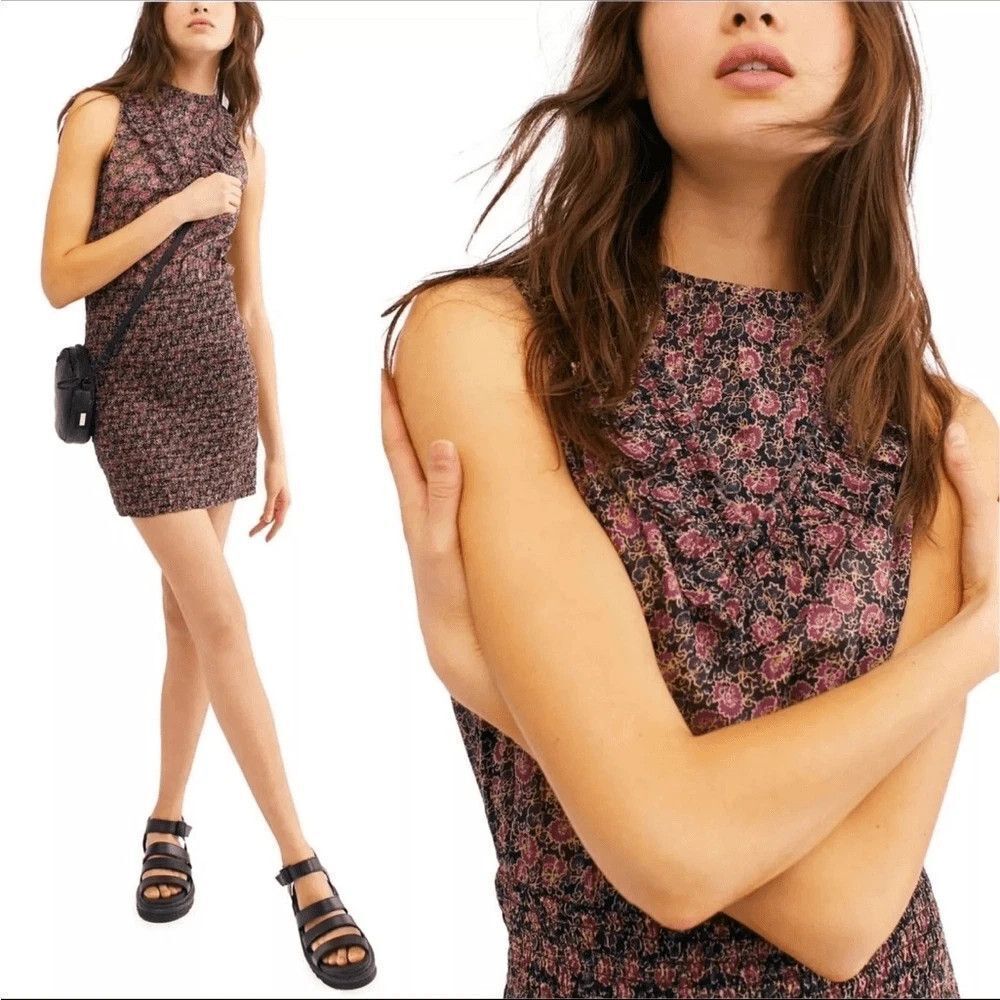 Free People I’m Your Favorite Mini Women's Size L Floral Ruched Boho 100% Cotton